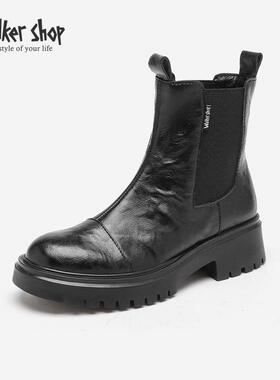 Walker Shop切尔西靴女2025秋冬新款增高厚底时尚休闲烟筒短靴子