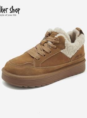 Walker Shop百搭毛毛鞋2025秋冬新款百搭厚底加绒保暖雪地靴短靴