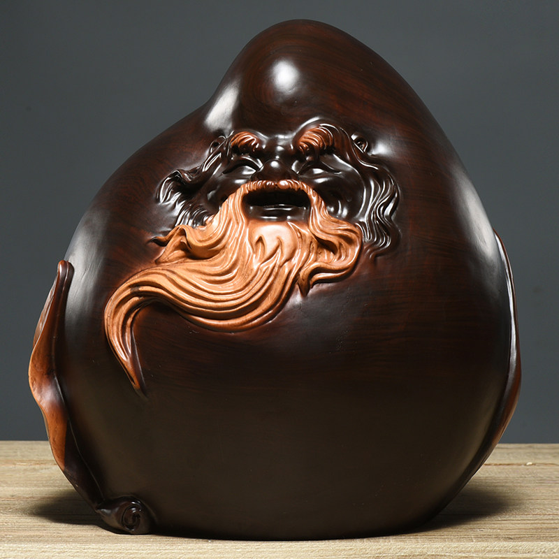 黑檀木雕寿桃老寿星公摆件