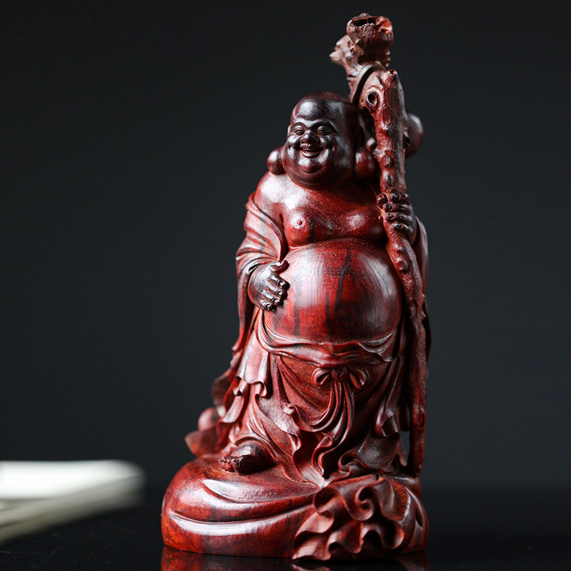 印度小叶紫檀木雕大肚弥勒佛佛像摆件家用供奉实木笑佛乔迁工艺品