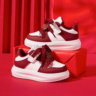 新年款儿童冬季皮面防水运动鞋男女童加绒保暖小中童跑步鞋潮