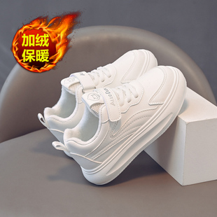 加绒新款儿童运动鞋防滑休闲百搭平底潮鞋小男孩皮面板鞋冬季女童