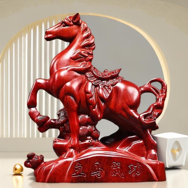 红花梨实木立马摆件十二生肖