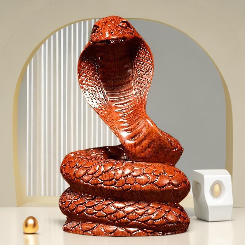花梨木雕蛇摆件质生肖王工