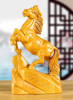 香樟木雕刻马摆件马到成功工艺红木家居装饰开业送礼品风水用定制