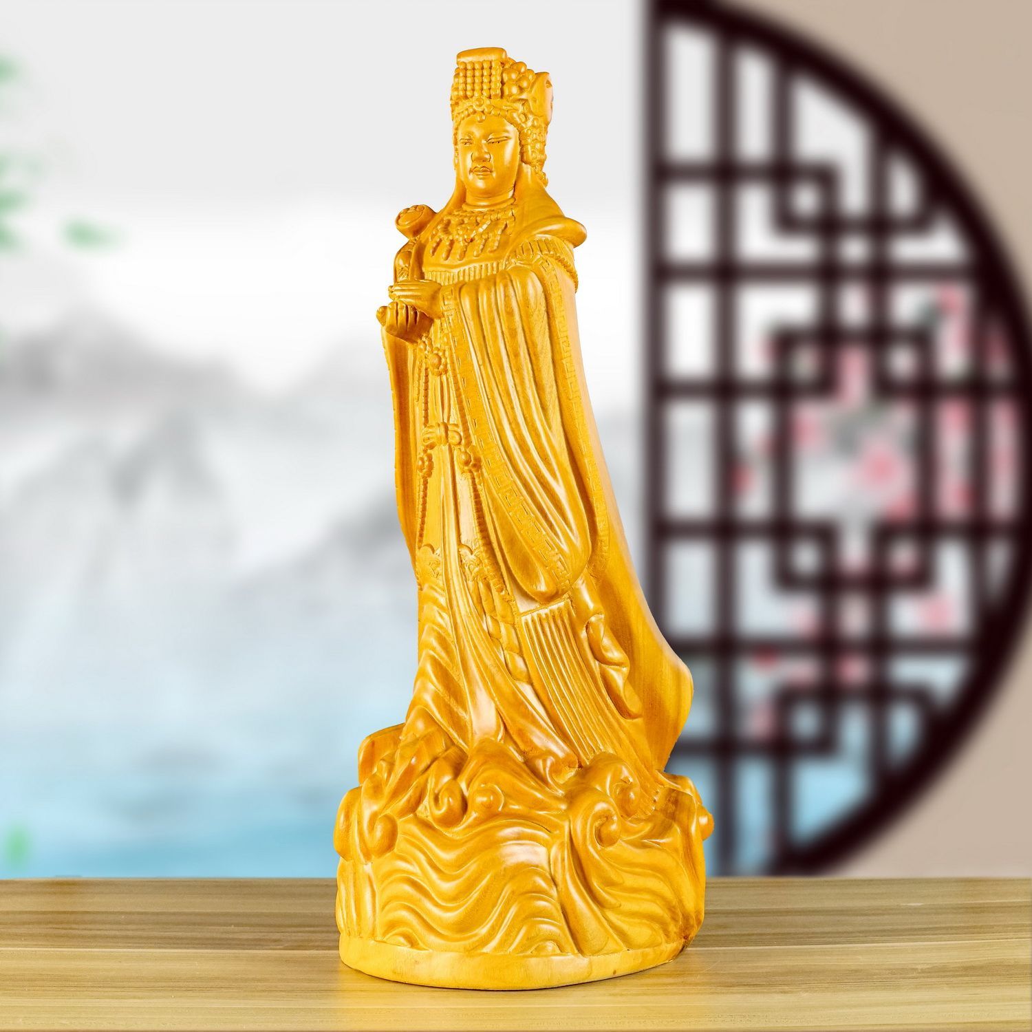 香樟木雕刻妈祖神像摆件天上圣母妈祖娘娘佛堂寺庙红木手工工艺品