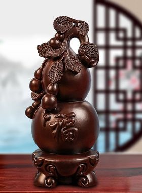 黑檀木雕刻五福临门多子多福摆件实木葫芦家居客厅饰品乔迁送礼品