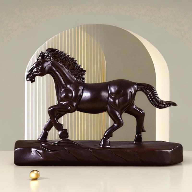 定制黑檀木雕马客厅摆件家