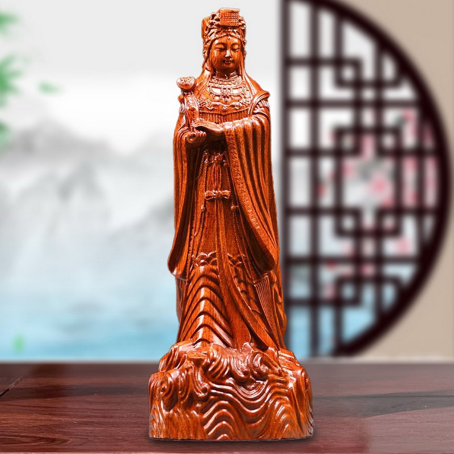 花梨木雕刻妈祖神像摆件天上圣母妈祖娘娘佛堂寺红木手工工艺品