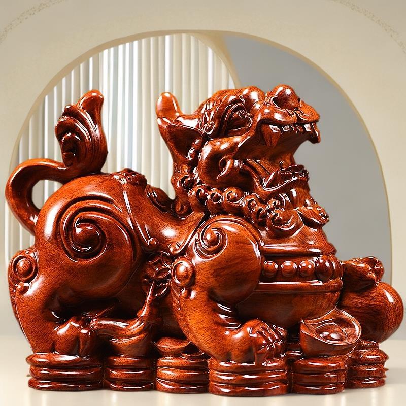 花梨木雕刻貔貅摆件质公母