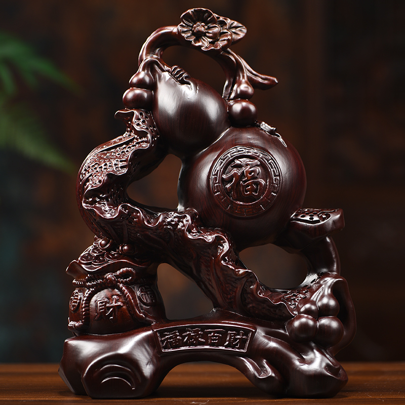 黑檀木雕刻葫蘆福祿實(shí)木工藝品家具客廳辦公室裝飾店鋪開(kāi)業(yè)送禮