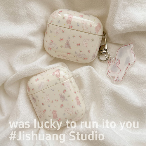 韩系夏日碎花小兔适用苹果耳机保护套airpods4无线蓝牙耳机壳三四代airpodpro3pro2ipod耳机盒airpods3保护壳