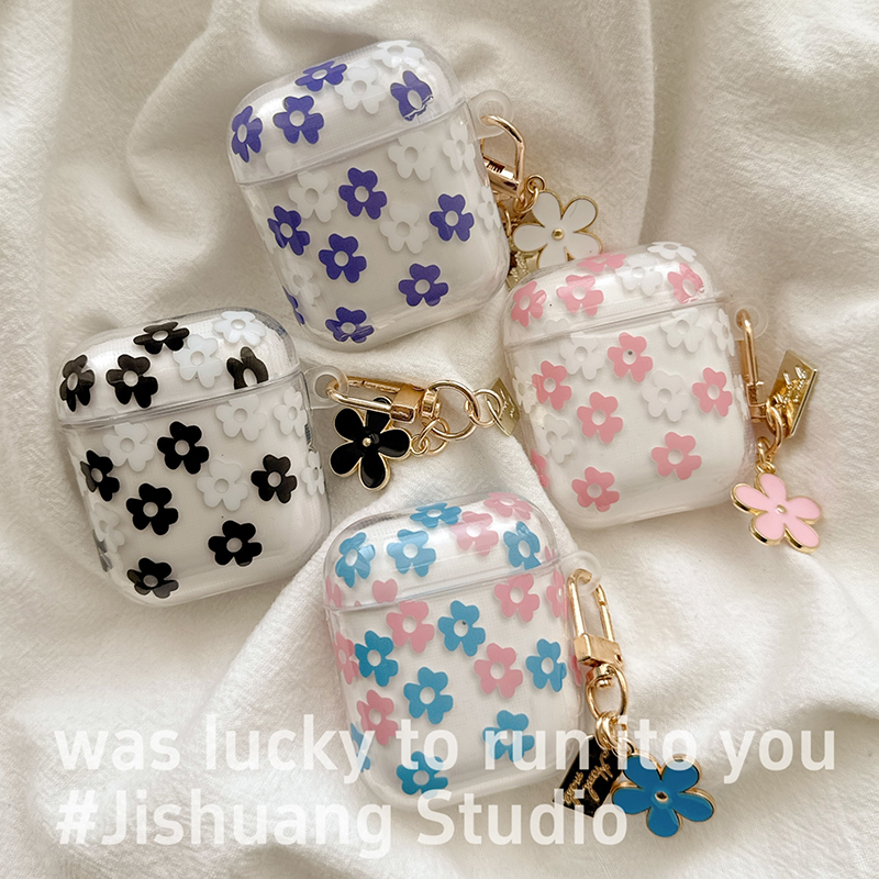 夏日透明拼色花朵适用苹果耳机保护套airpods4无线蓝牙耳机壳三四代airpodpro2二代ipod耳机盒airpods3保护壳