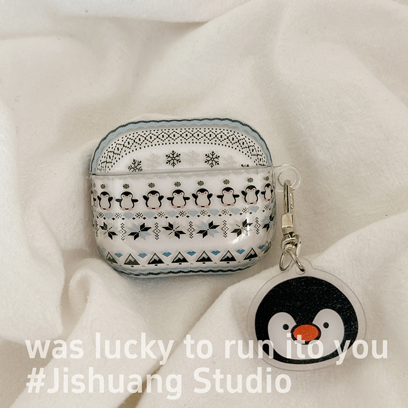 可爱卡通雪花企鹅适用苹果耳机保护套airpods4无线蓝牙耳机壳pro1/2代airpodpro3代ipod耳机盒airpods3保护壳