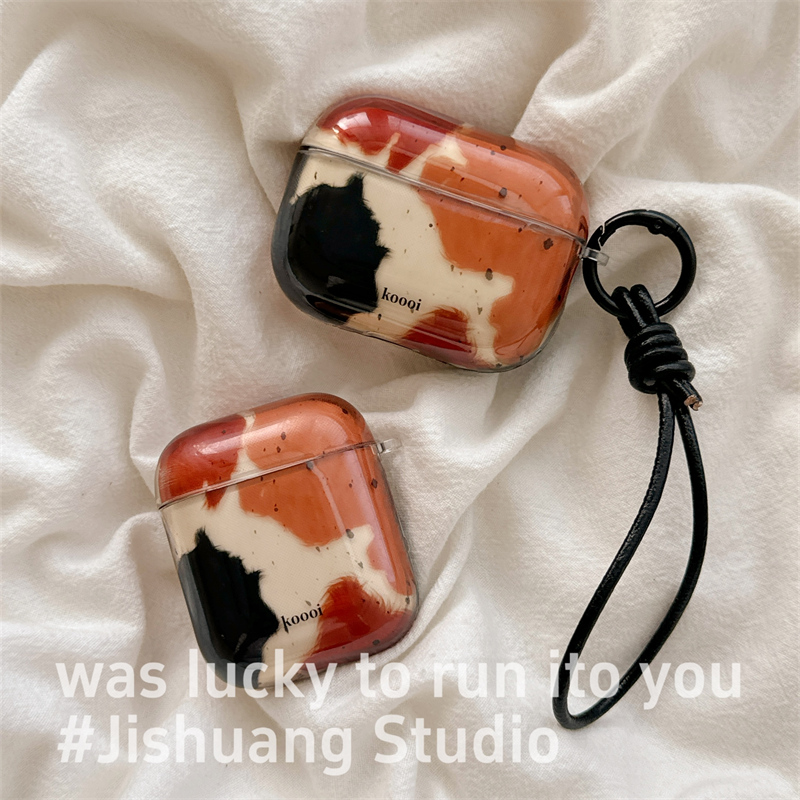 秋冬棕色油画色块适用苹果耳机保护套airpods4无线蓝牙耳机壳pro2代airpodspro3代ipod耳机盒airpods3保护壳