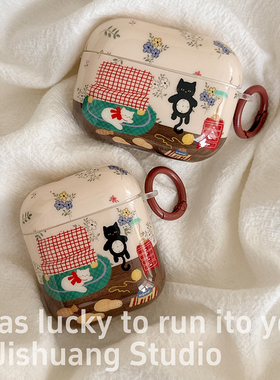 小众ins复古猫咪适用苹果耳机保护套airpods4无线蓝牙耳机壳三四代airpodpro2二代ipod耳机盒airpods3保护壳