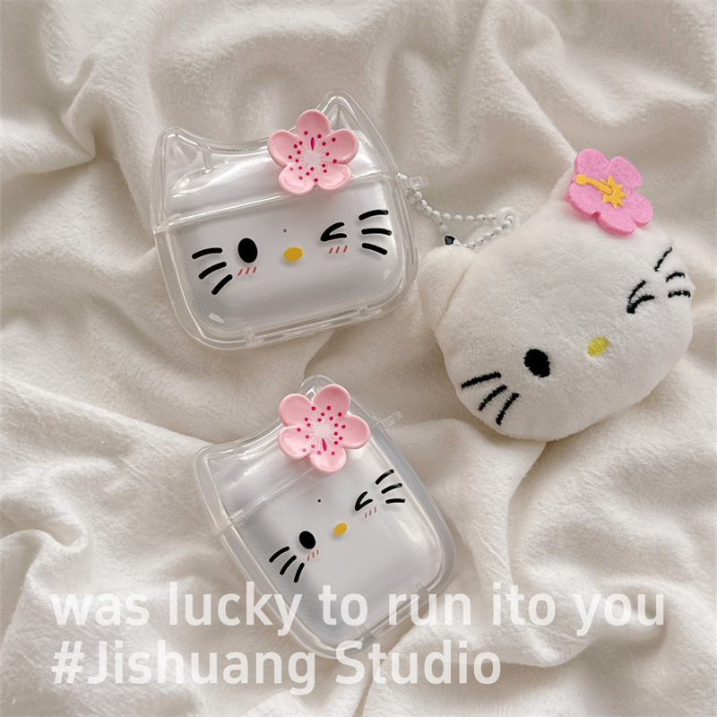 透明立体粉色花朵kitty适用airpods4保护套airpodspro3代苹果耳机套二代无线蓝牙保护壳airpod3女款全包软壳