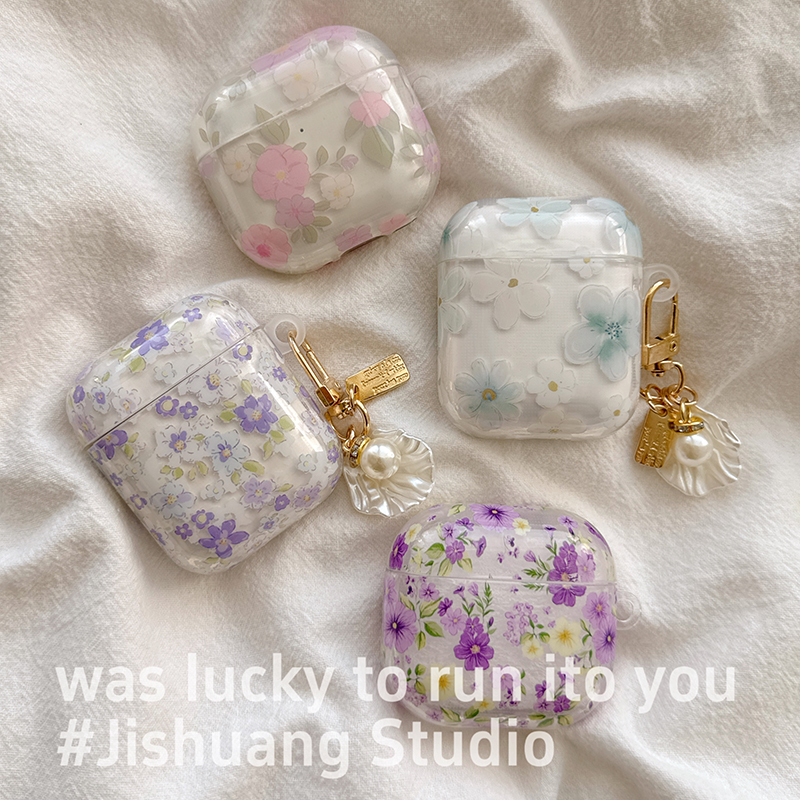 春夏简约透明花朵适用于苹果耳机保护套airpods4无线蓝牙耳机壳三四airpodpro2二代ipod耳机盒airpods3保护壳