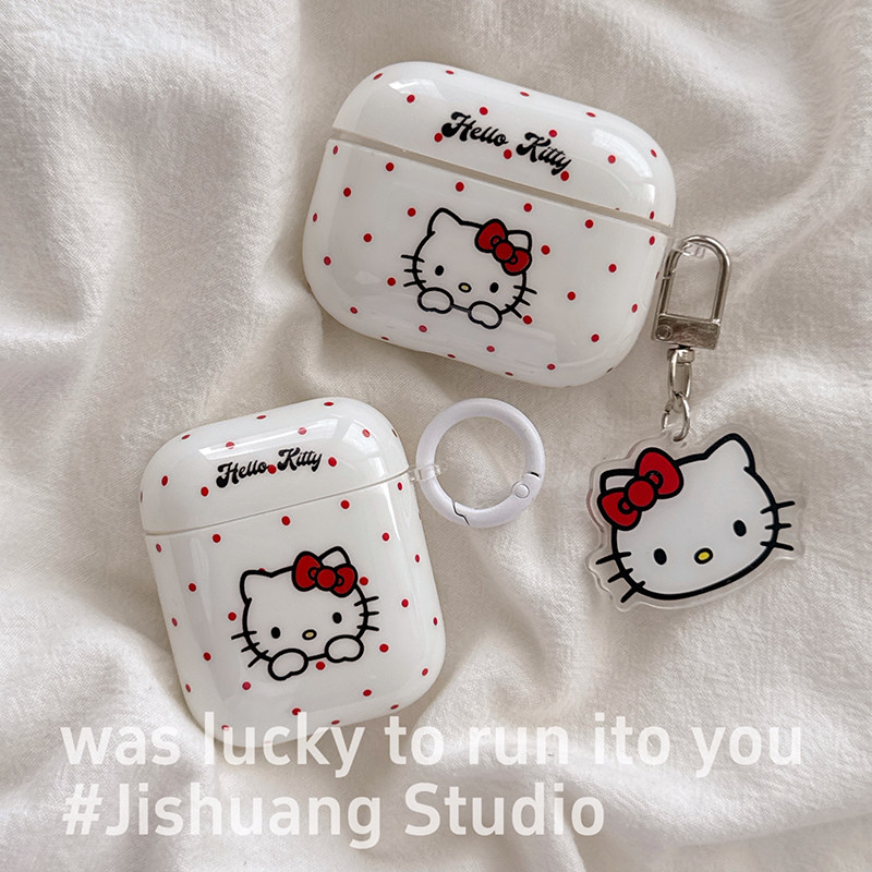 可爱白底波点kitty适用苹果耳机保护套airpods4无线蓝牙耳机壳三四airpodpro2二代ipod耳机盒airpods3保护壳,3C数码配件,耳机保护套,淘宝优惠券,粉丝福利购,淘宝优惠卷