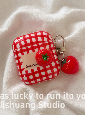 ins红色格纹番茄适用于苹果耳机保护套airpodspro3无线蓝牙耳机壳三四airpods4二代ipod耳机盒airpods2保护壳