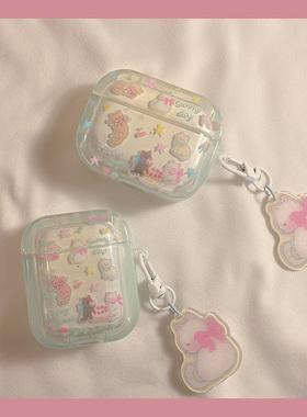卡通小猫可爱适用苹果耳机保护壳airpodspro2保护套airpods4无线蓝牙ipod二三代耳机套创意透明airpod耳机壳