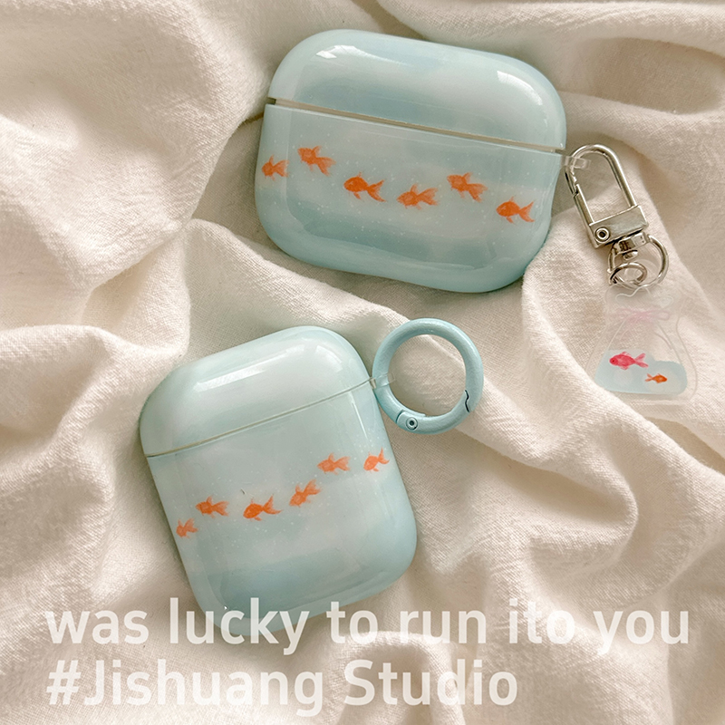 ins蓝色油画金鱼适用苹果耳机保护套airpods4无线蓝牙耳机壳三四代airpodpro2二代ipod耳机盒airpods3保护壳