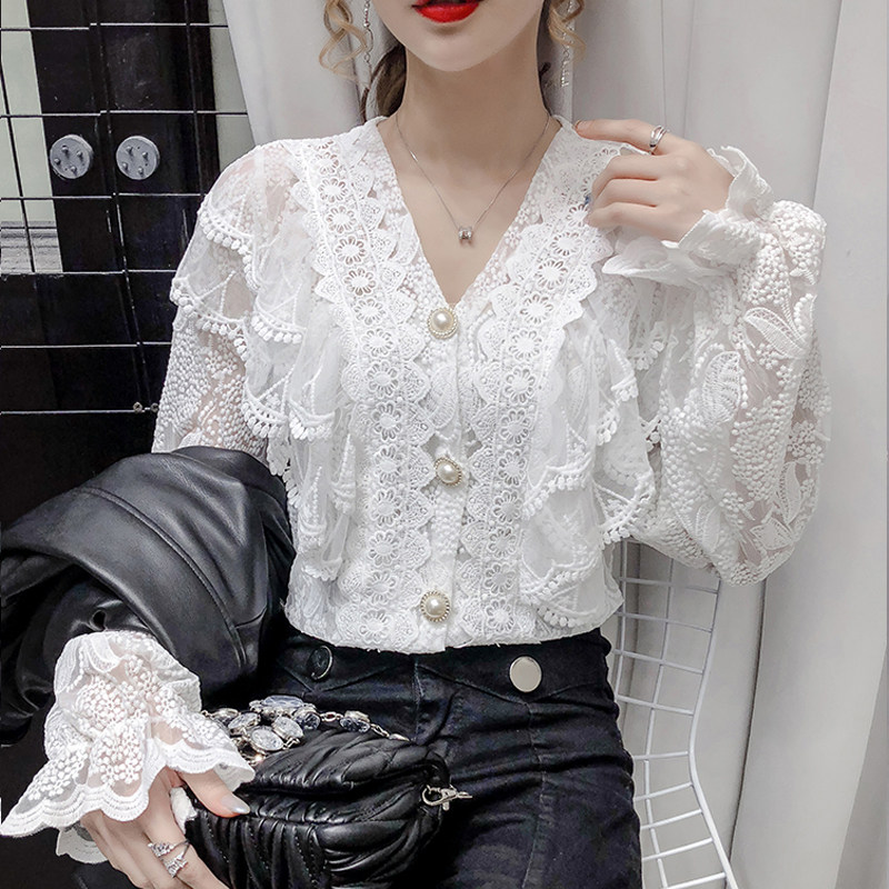 早秋新款2020女装甜美减龄蕾丝花边上衣百搭荷叶边V领喇叭袖衬衣|msdalam kategori Butik wanita / wanita, wanita saiz besar - dari Buy2taobao.com untuk memberikan perkhidmatan ejen Taobao profesional membeli