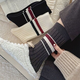 日系复古条纹中筒袜女秋季 高级感堆堆袜学院风潮流百搭舒适长筒袜