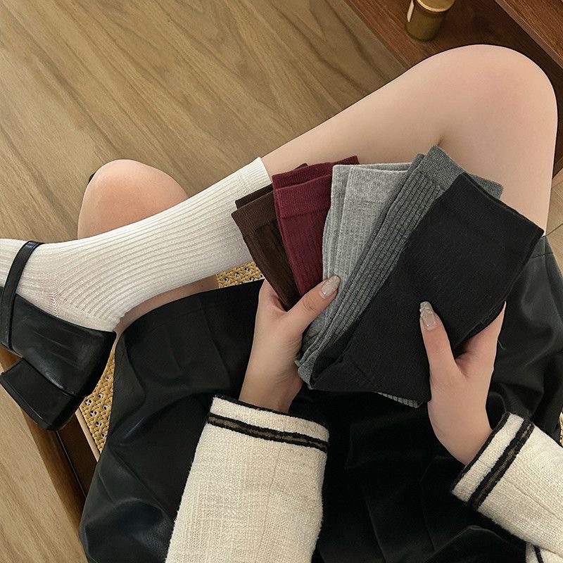 慵懒风堆叠灰色袜子女春秋纯色潮