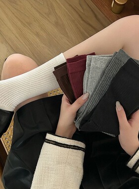 Miu系慵懒风堆叠灰色袜子女春秋纯色可拉红袜堆堆袜复古棕色长袜