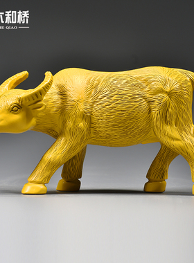 黄色木雕牛摆件十二生肖动物装饰