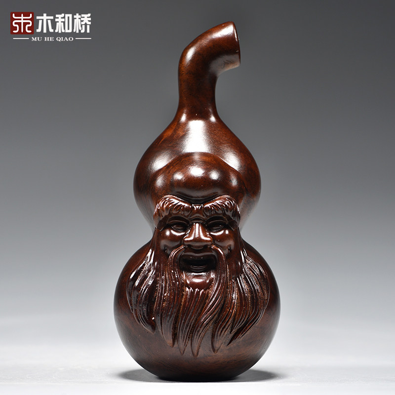 黑檀木雕寿星摆件实木葫芦