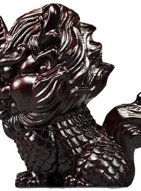 黑檀实木质麒麟祝福客厅麒麟摆件