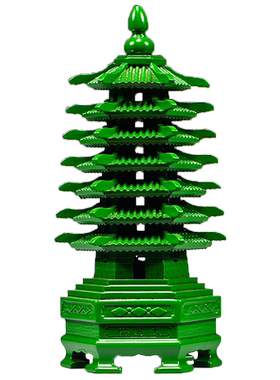 绿色桃木雕刻七层文昌塔摆件