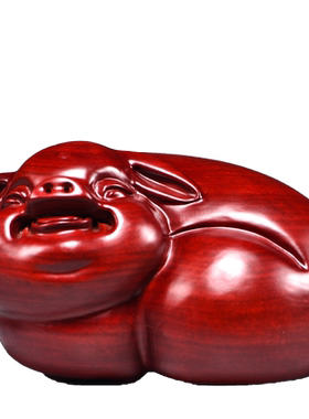 红色木雕猪摆件实木质十二生肖猪