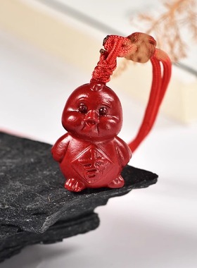 红色木头雕刻小鸡吊坠红木实木十二生肖木质木小鸡吉祥物木制挂件