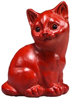 猫咪红色实木质猫咪雕刻摆件动物