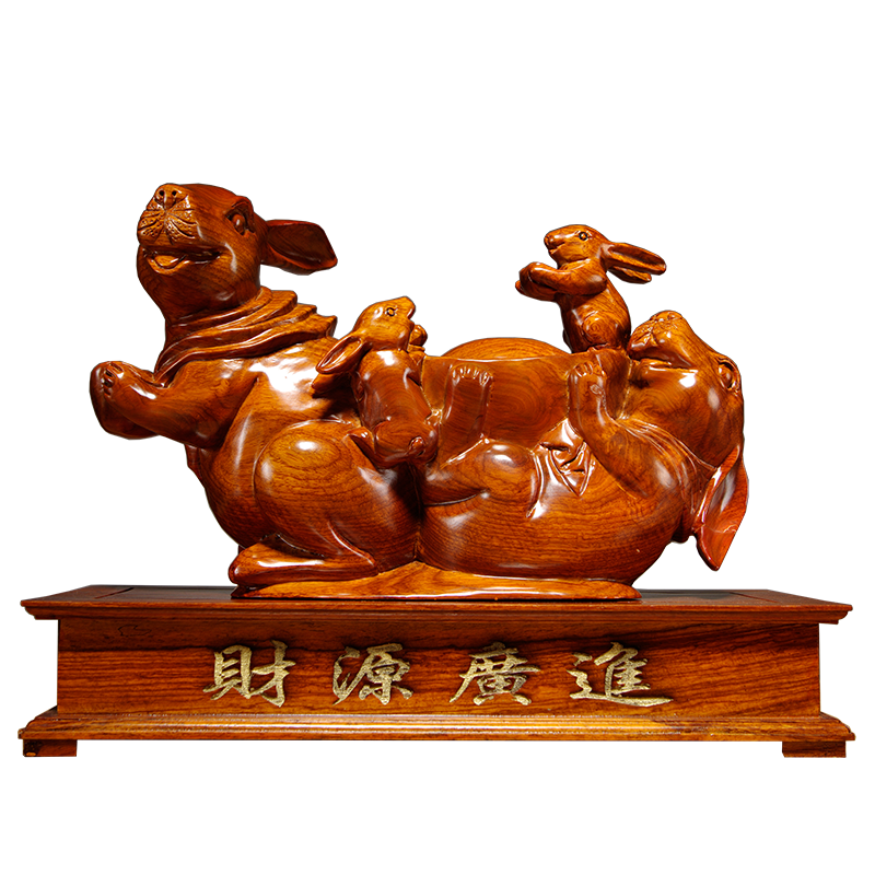 雕刻木质工艺品兔子摆件