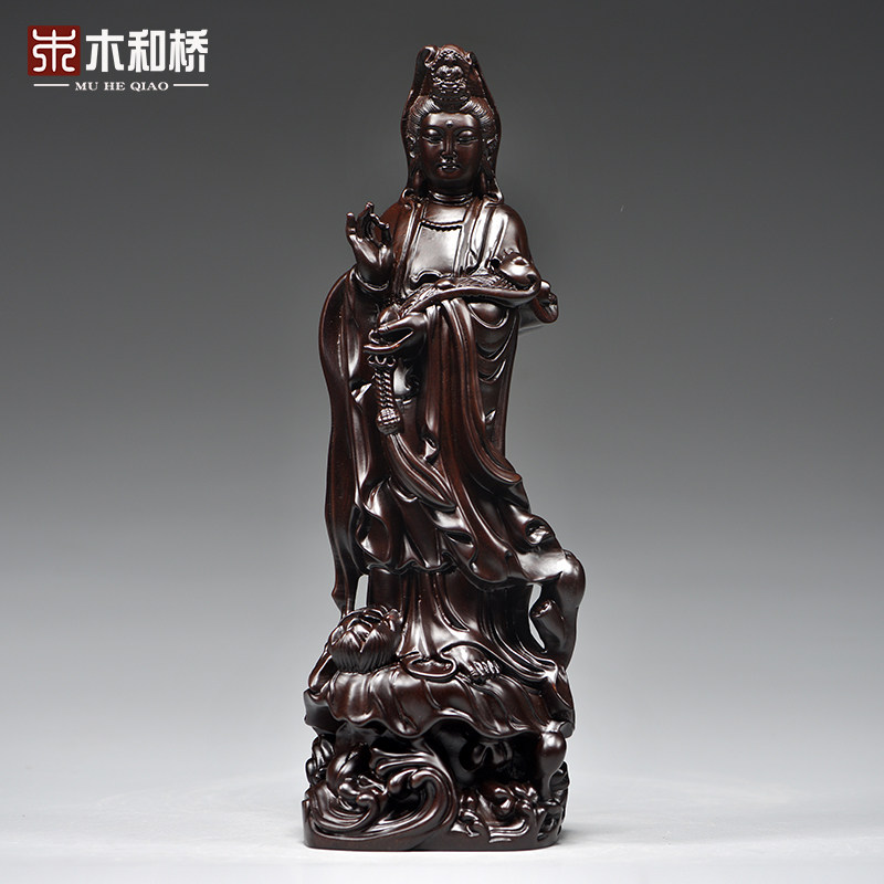 黑檀实木雕刻观音佛像摆件