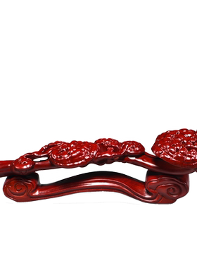 灵芝摆件红色木雕刻灵芝如意摆件