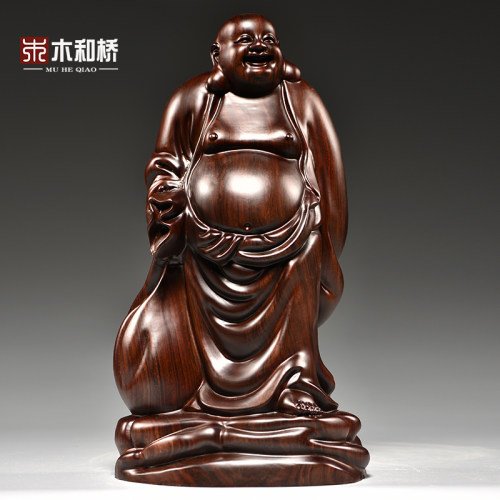 黑檀木雕弥勒佛客厅玄关装饰摆件