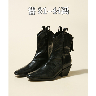 大码靴子41-43复古切尔西靴粗跟小码女鞋313233黑色短靴女43 44码