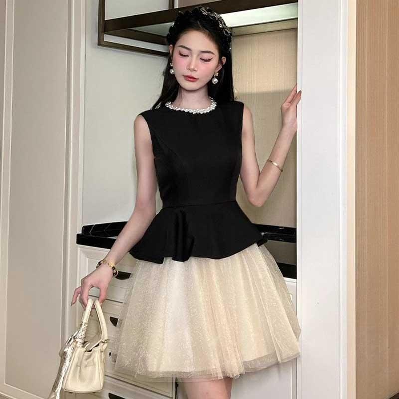 BLLOUKE收腰a字连衣裙女夏季新款无袖高级感party礼服小个子蓬蓬