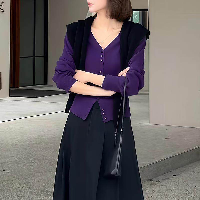 JOYIASS韩系气质V领收腰针织毛衣女2025新款秋季慵懒高级感开衫外