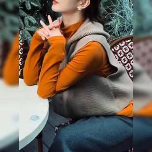 JOYIASS慵懒松弛秋冬新品连帽半拉链连帽针织马甲长袖内搭打底衫