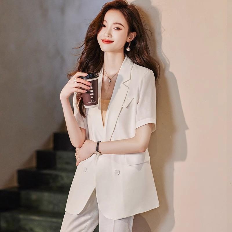 BLLOUKE2025年夏季小个子短袖西装外套女薄款新款高级感休闲西服