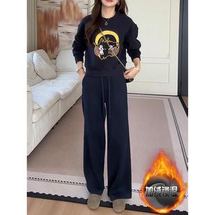 JOYIASS运动时尚休闲减龄小个子套装气质洋气百搭网红印花加绒卫