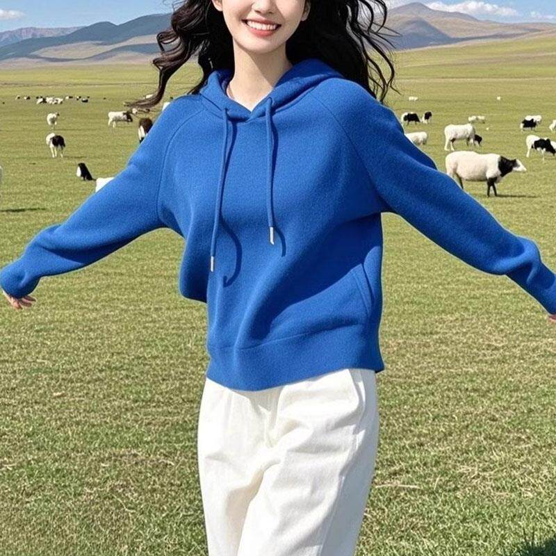 BLLOUKE韩系休闲时尚抽绳连帽卫衣秋冬纯色简约洋气长袖超好看显