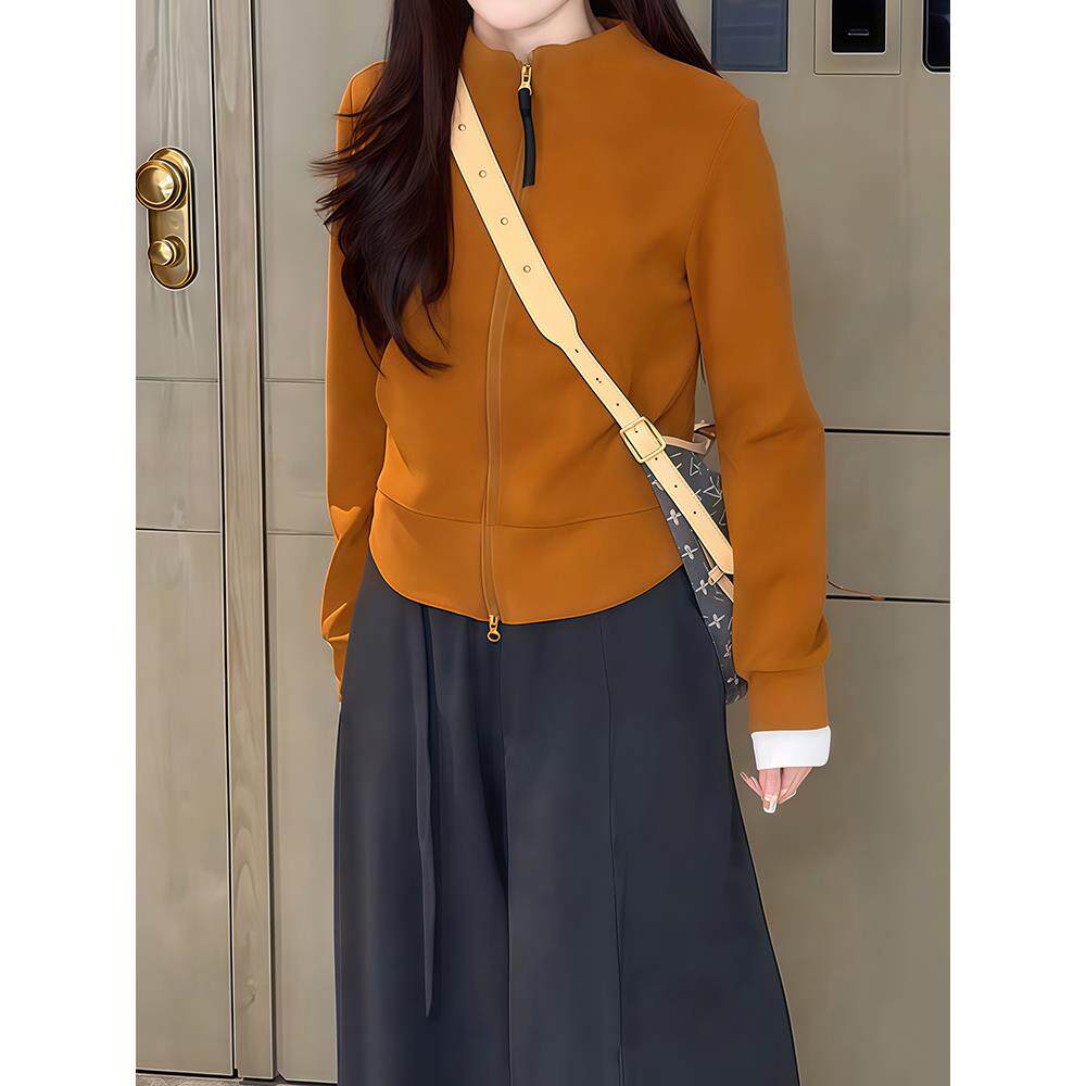 JOYIASS立领双拉炼长袖卫衣外套女2025新款秋季设计感修身百搭开