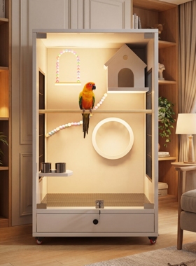 大号鸟笼鹦鹉别墅全景豪华实木生态柜灰机金刚玄凤和尚DIY站架杆